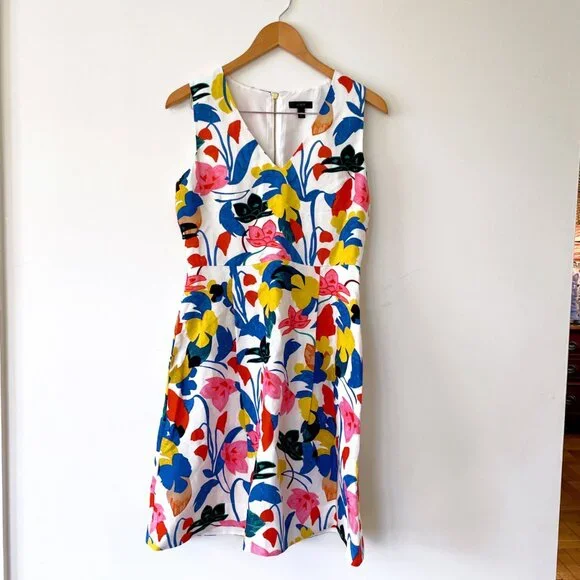 J. Crew Morning Floral Linen Sleeveless Colorful Dress, Size 4 - Picture 2 of 6